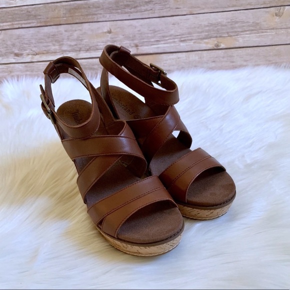 Timberland Danforth Brown Leather Wedge Sandals - Picture 4 of 6